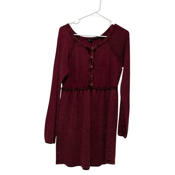 Roxy Burgundy Waffle-Knit Long Sleeve Casual Style Womens mini  Dress Size M - Picture 2 of 8